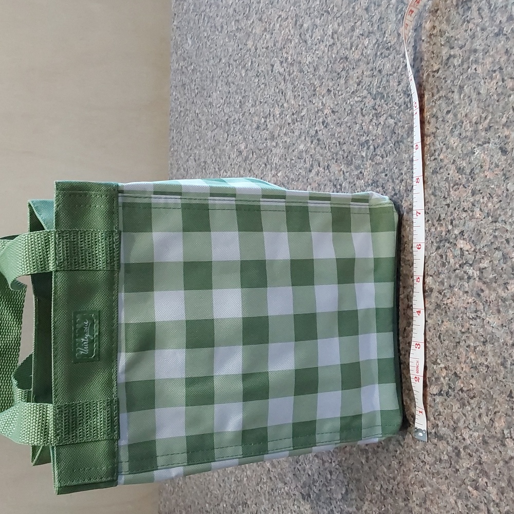 Thirty One SMALL Essential Storage Tote in Green Gingham pattern